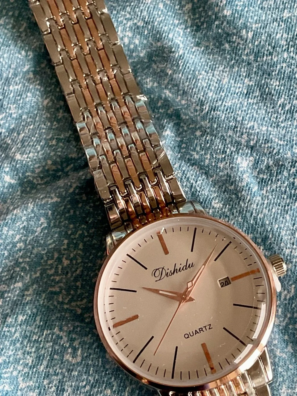 NIB Classic Dishidu Gold And S/S Dress Watch Two Tone Mesh Bracelet w Tool
